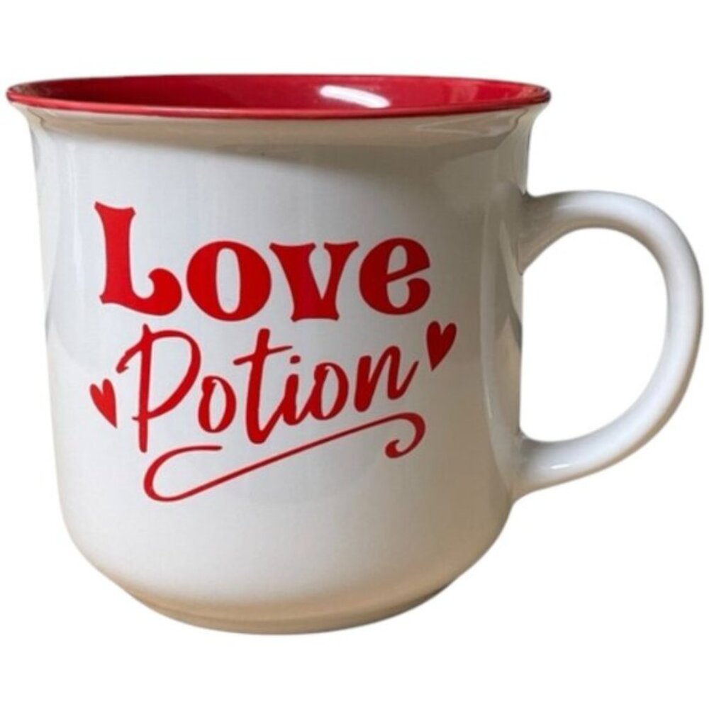 burton+Burton Red and White Mug with Love Potion and hearts ceramic cup